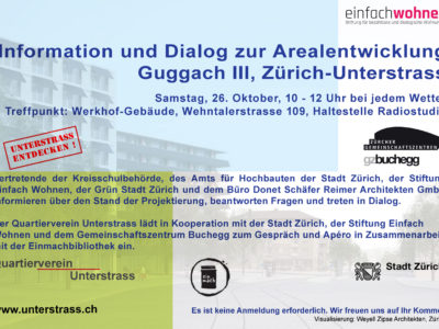 Einmach Apero für Information und Dialog zur Arealentwicklung Guggach III, Zürich-Unterstrass – 26. Oktober 2019